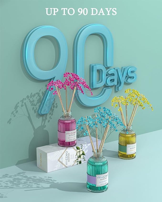 Reed Diffuser Set, Fresh Linen 6.76 fl oz Highly Scented Room Diffuser Home Fragrance Essential Oil Reed Flower Diffuser, House Bedroom Office Decor & Gifts