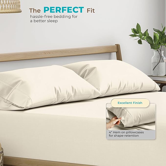 Thread Spread 100% Egyptian Cotton King Size Pillow Cases Set of 2 - Luxury 800 Series Euphoria Collection Pillow Cases King Size (Ivory), Soft Cooling Breathable Hotel Cotton Pillowcases