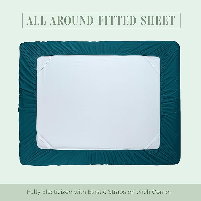 Elegant Comfort Luxurious 1500 Premium Hotel Quality Microfiber 4-Piece Sheet Set, 18-24 Inches Deep - Extra Deep Pocket Sheets - Ultra Soft 4PC Deep Pocket Sheets, Queen, Marine Teal