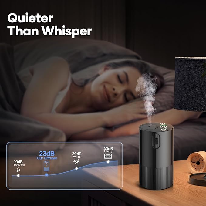 Waterless Diffuser for Essential Oil, Aromatherapy Diffusers for Home Nebulizer Air Freshener Diffuser Mini Scent Machine Battery Operated 4 Mist Level 1/2/3/4/6H Timers Auto-off for Car Bedroom Hotel