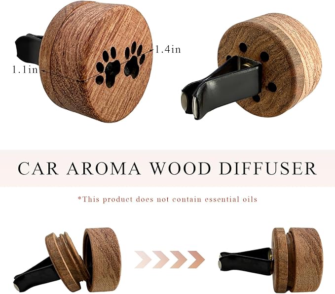 KVAEY 2 PCS Wood Car Essential Oil Diffuser, Wooden Aromatherapy Essential Oils Diffuser with Vent Clip, Wood Vent Clip Air Freshener for Vehicle Office Home Bedroom (Footprints)