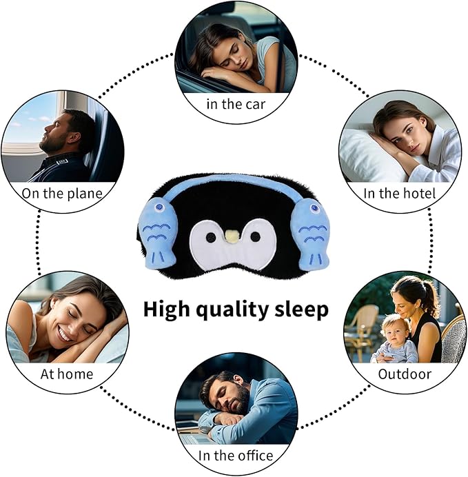 PERFECTSIGHT Sleep Eye Masks, Cute Penguin Sleep Eye Cover Lightweight Adjustable Eyeshade Mask Cover for Women Men Sleep Travel Nap, Fish Headphone