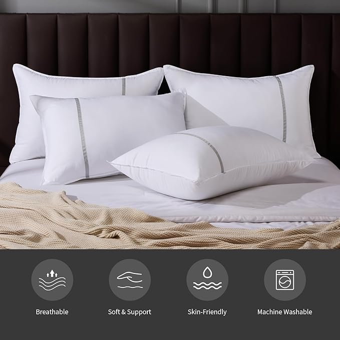 King Size Pillows Set of 4, Medium Firm Hotel Pillows for Sleeping, Coolings Bed Pillows for Side & Back Sleepers, Down Alternative Filling, 20 x 34 Inches