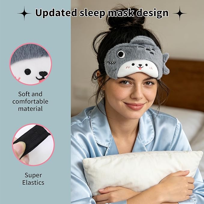 PERFECTSIGHT Sleep Eye Masks, Cute Sleep Eye Cover Lightweight Adjustable Eyeshade Mask Cover for Women Men Sleep Travel Nap, Gray Fish