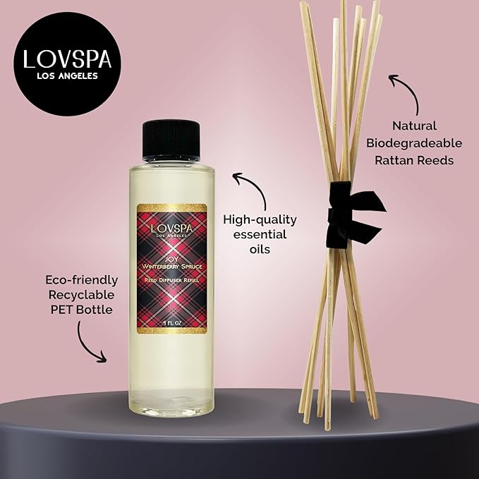 Joy Winterberry Spruce Diffuser Oil - Holiday Essential Oils for Diffuser Refill & Air Freshener Room Spray - Long-Lasting & Natural Home Fragrance, Scented Oil for Diffusers, USA Made, 4oz