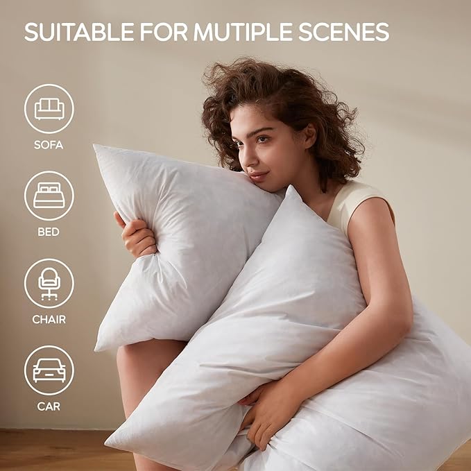 Feather Throw Pillow Inserts Set of 4, Soft Fluffy Square 22 x 22 Inches Decorative Pillow Insert, Feather and Down Euro Pillows for Bed, Couch and Cushion