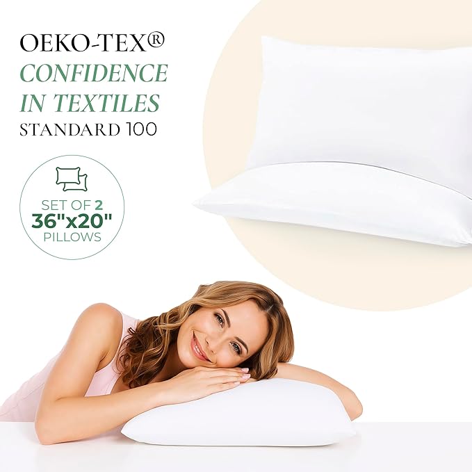 Fern and Willow King Size Bed Pillows - Set of 2, 36"x20" - Luxurious Ultra-Soft Cooling Pillow - Hotel Quality, Down Alternative Fill - Ideal for Side, Back & Stomach Sleepers
