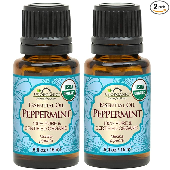 US Organic 100% Pure Peppermint Essential Oil - USDA Certified Organic - 15 ml Pack of 2 - w/Improved caps and droppers (More Size Variations Available)