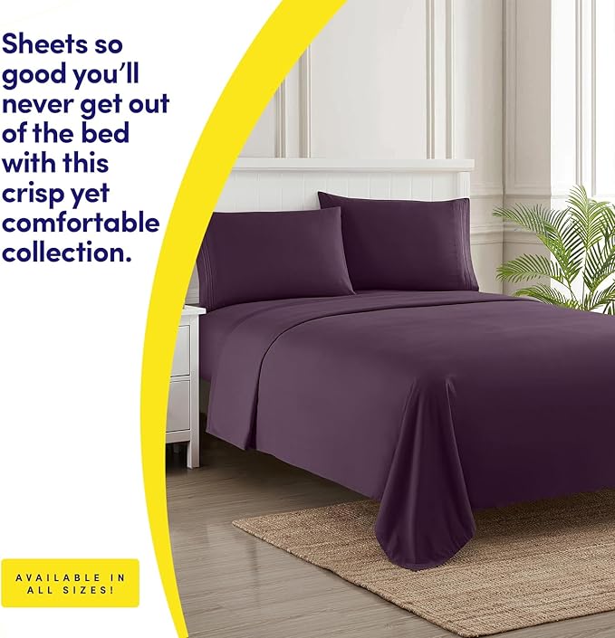 1500 Supreme Collection King Sheet Sets Purple- Luxury Hotel Bed Sheets and Pillowcase Set for King Mattress - Extra Soft, Elastic Corner Straps, Deep Pocket Sheets, King Purple