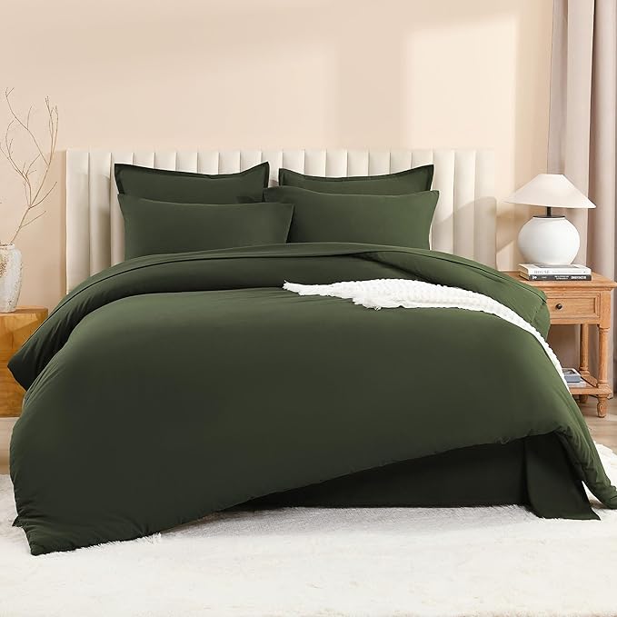 Litanika Comforter Full Size Set Olive Green - 7 Pieces Bed in a Bag Full Bedding Comforter Sets, Plain Lightweight Bed Set with Comforter, Sheets, Pillowcases & Shams