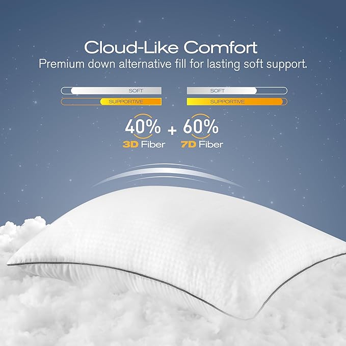 King Size Pillows Set of 4, Ultra Thick Down Alternative Bed Pillows,Cooling Hotel Quality King Size Pillows for Back, Stomach or Side Sleepers,Machine Washable (White,4 Pack)