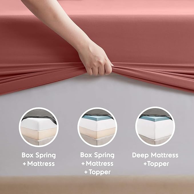 Nestl Extra Deep Full Sheet Set - 6 Piece Breathable & Cooling Sheets - Hotel Luxury Bedding Set w/18-24 Inch Deep Pockets - Easy & Secure Fit - Super Soft, Wrinkle Free & Comfy - Pink Clay