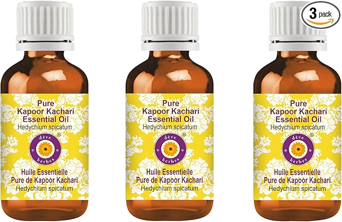 Deve Herbes Pure Kapoor Kachari Essential Oil (Hedychium spicatum) Steam Distilled (Pack of Three) 100ml X 3 (10 oz)