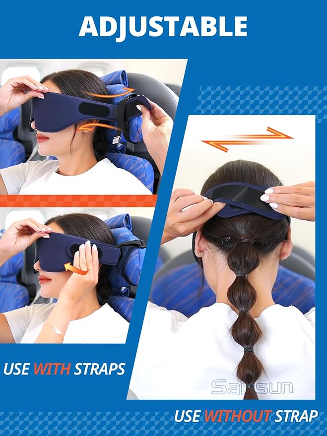 SARISUN Airplane Head Strap 3D Eye Mask, Travel Pillow Alternative for Long Flight, Travel Essentials 360° Support Sleep Head Hold, Stop Bobblehead, Ultra-Compact Lightweight, Purple