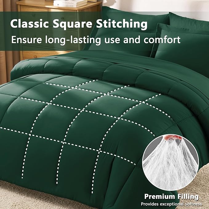 CozyLux Twin XL Comforter Set Emerald Green - 5 Pieces Twin XL Bed in a Bag Set, Soft Bedding Sets Bed Set Extra Long for All Season with Comforter, Flat Sheets, Fitted Sheet, Pillowcase &Pillow Sham