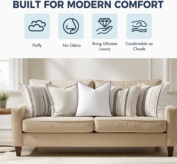 MIULEE 20x20 Pillow Inserts, Fluffy Down Alternative Filling Pack of 2 Ultra Soft Throw Pillows for Sofa Couch Bed