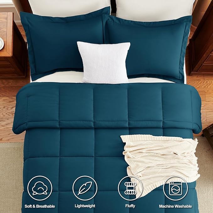 CozyLux King Size Comforter Set - Lyons Blue Comforter King, 3 Pieces Box Stitched Bed Set for All Seasons, Soft Lightweight Bedding Sets with 1 Down Alternative Comforter and 2 Pillow Shams