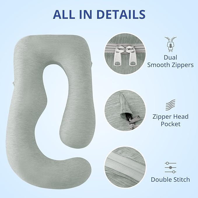 Sasttie Cooling Pregnancy Pillow Cover, 57-inch U Shaped Pregnancy Pillow Case, Fits 55 to 57 Inch Maternity Pillow, Light Grey (No Pillow Insert)