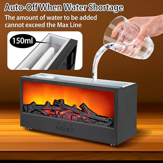 ONLYFU Fireplace Flame Diffuser, 7 Colors Air Aroma Humidifier for Home, 150ml Timer & Auto-Off Aromatherapy Essential Oil Diffuser with Remote for Spa, Yoga, Office (Black)