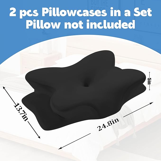 BALAPET 2 Pcs Velvet Cervical Neck Pillow Case, Soft Elasticity Pillowcase for Ergonomic Cervical Neck Pillow,Fuzzy Warm Flannel Pillow Cases with Zipper, Cover Only(Black)