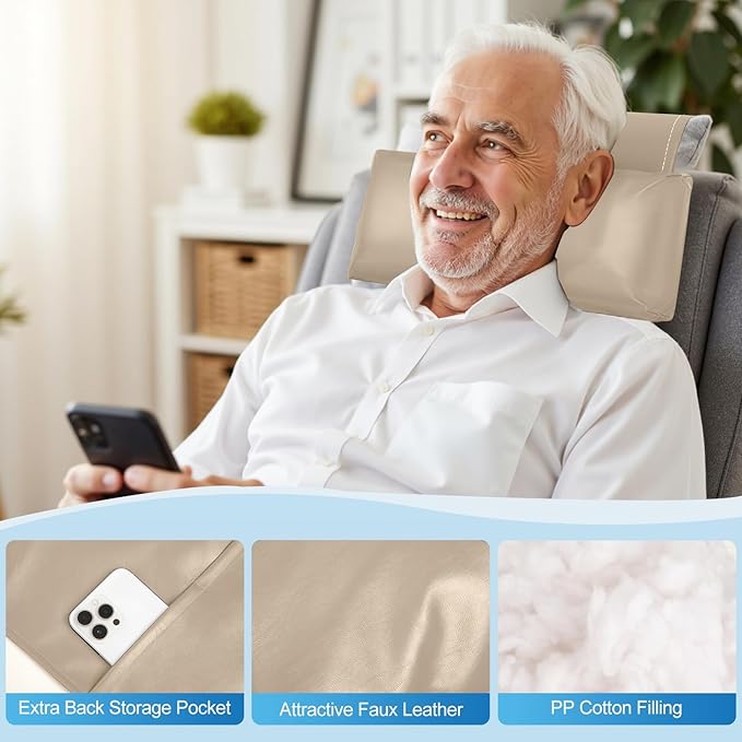 Leather Recliner Pillow, Adjustable Neck & Head Support Pillow, Pu Leather Non-Slip Headrest for Pain Relief & Relaxation, Ideal for Recliner Chair, Couch, Office Chair, Sofa