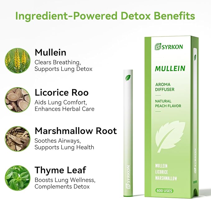 Herbal Diffuser Pens, 2 Pack, Mullein for Lung Support & Calm Mood with Ashwagandha, Natural Plant Extracts, Total 1200 Uses, Portable and Compact