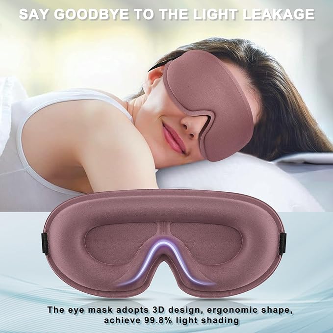 2 Pack Sleep Mask for Side Sleeper, Complete Light Blocking 3D Sleeping Eye Mask, Soft Breathable Eye Cover for Women Men, Travel, Nap, Relaxing Zero Pressure Night Blindfold (Pink+Purple)