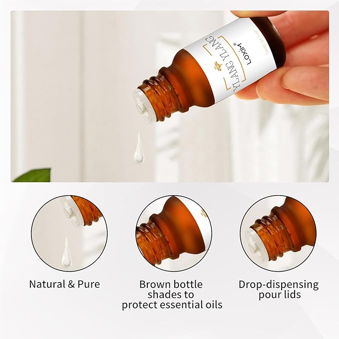 LOXIM Ylang-Ylang Essential Oil, Pure Natural Essential Oils, Fragrance Oil Perfect for Humidifiers, Diffusers, Candle Making, Scent Home and Office (Pack of 1, Ylang-Ylang)