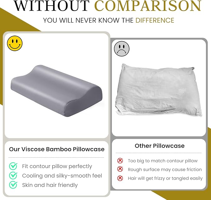 Contour Pillowcase- Rayon Derived from Bamboo Cooling Contour Cervical Neck Pillow Case Cover- Breathable Silky Soft Pillowcase for Hot Sleepers,24 x14 x5/3.7 Inches 1 Piece Dark Grey