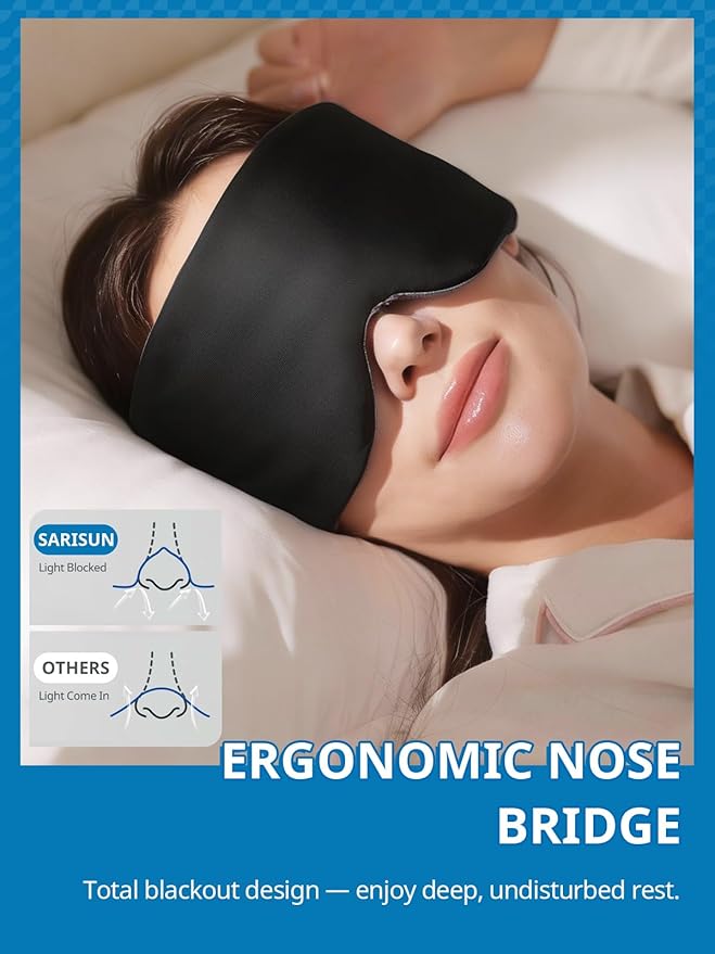 SARISUN Sleep Mask,Eye Masks for Sleep,Dual-Side Blackout Eye Covers for Side Sleeper,No Strap Designed, Adjustable Band, Pressure-Free, Wrapped Around, for Women/Men/Nap/Travel/Yoga - Black