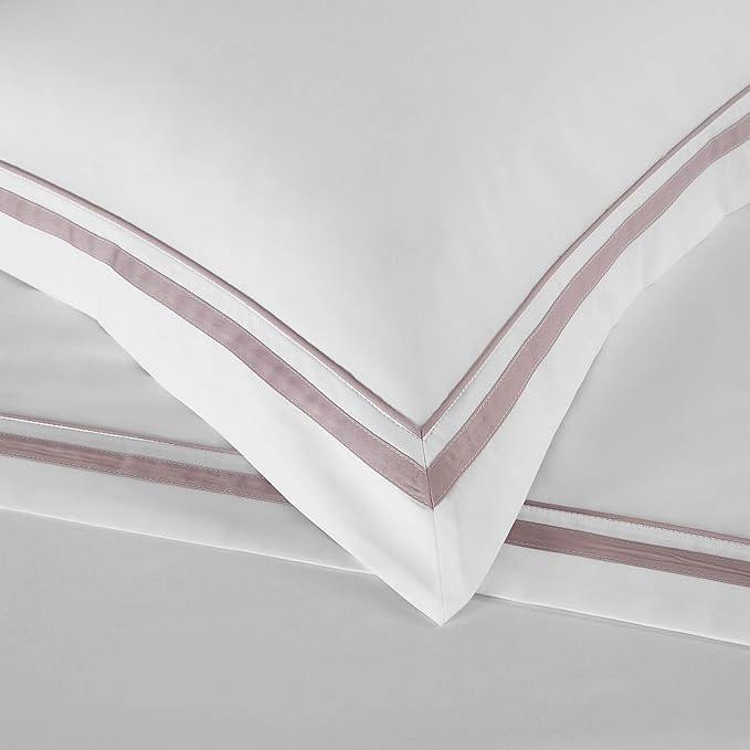 White Pillow Shams Queen Size Set of 2, 100% Cotton 400TC Sateen Luxury Hotel Pillow Cases, Pipping Oxford Pillowcases with Envelope Closure for Bedding Linen, 20x30 Inches