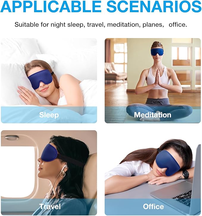 LYSIAN 3D Sleep Mask for Side Sleepers, Blackout Eye Mask with No Pressure on Eyes, Adjustable Comfortable Blindfold with 5 Pairs of Ear Plugs for Sleeping, Travel, Nap, Blue