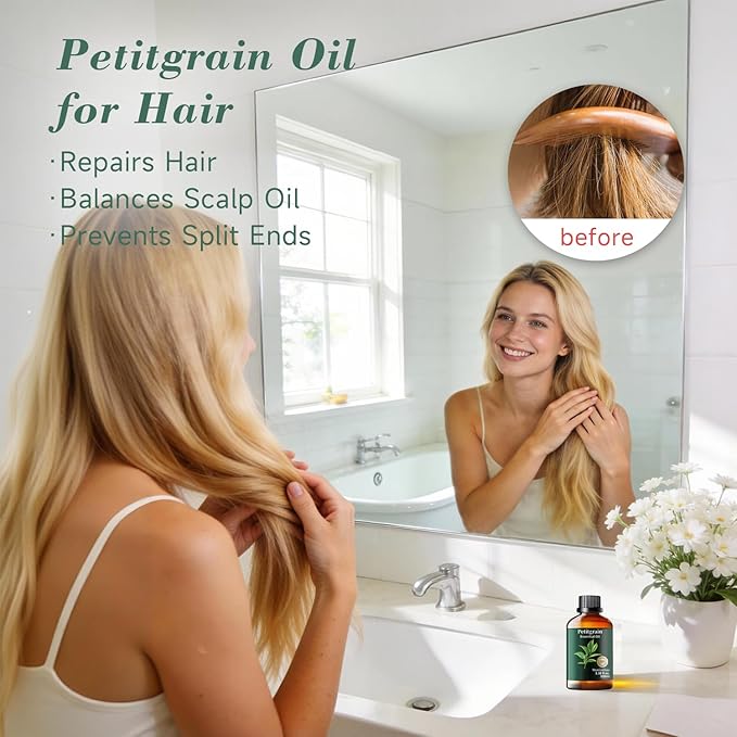 Pure Petitgrain Essential Oil for Bedtime Serenity, Evening Relaxation & Pillow Mist, Mumianhua Natural Citrus-Woody Aroma for Diffuser, Skin,Hair Care, Calming Blends, Soap, Candle Making 3.38 Fl Oz