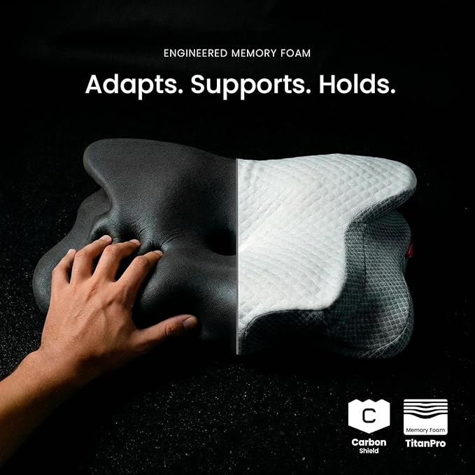 IWS I WANNA SLEEP Cervical Original Neck Plus Charcoal Premium Ergonomic Memory Foam Activated Charcoal Hypoallergenic Pillow for Neck and Back Pain Relief – Orthopedic Pillow