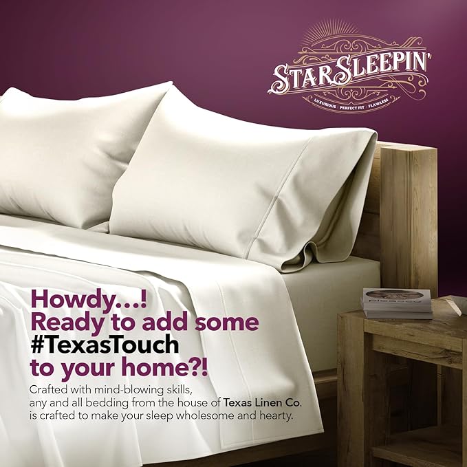 TEXAS LINEN CO. 100% Egyptian Cotton Queen Sheets Set - Luxury 1200 Series Star Sleepin' Collection Egyptian Cotton Sheets Queen Size (4 PC, Ivory), 17" Deep Pocket, Cooling Sateen Hotel Bedding Set