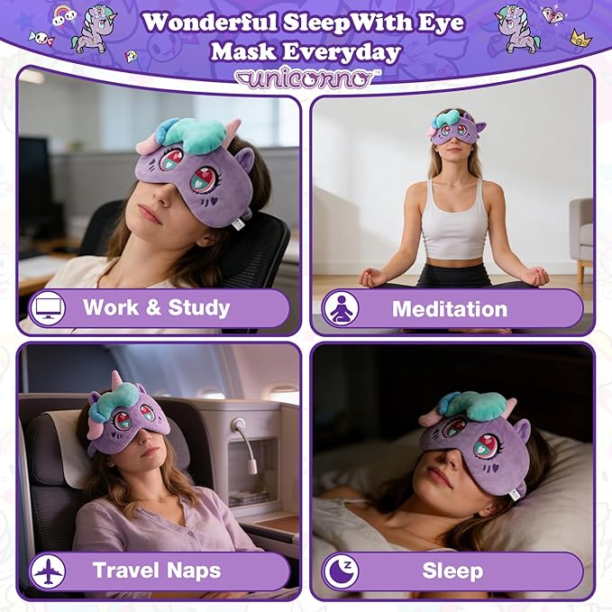Tokidoki Official Unicorno Sleep Mask Super Soft & Eye Mask for Women Men Washable Blindfold with Adjustable Elastic Strap Blackout Eye Mask for Travel Nap Home Birthday Gift for Family Friend-Lily