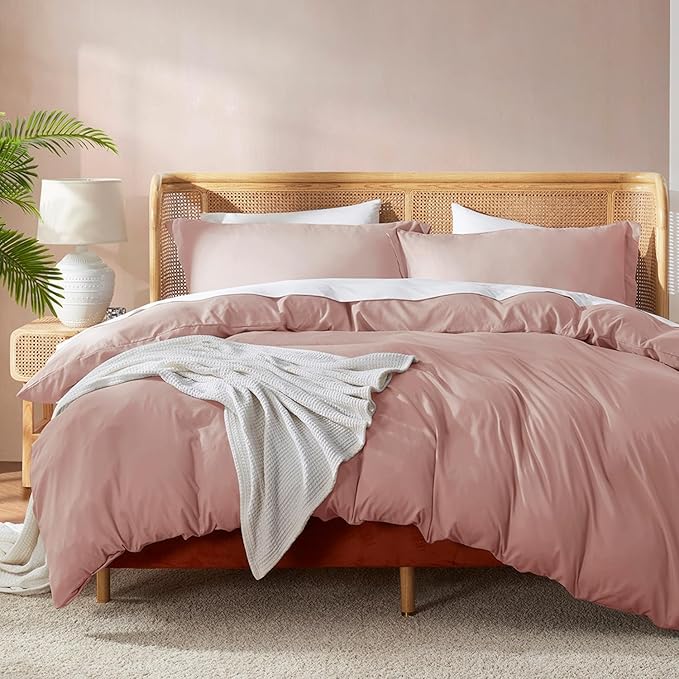 Nestl Full Duvet Cover Set with Comforter Insert - Blush Pink 4 Piece 80x90 Duvet Cover & 2 Pillow Shams with White Quilted Down Alternative Comforter, Ultra Soft, All Season