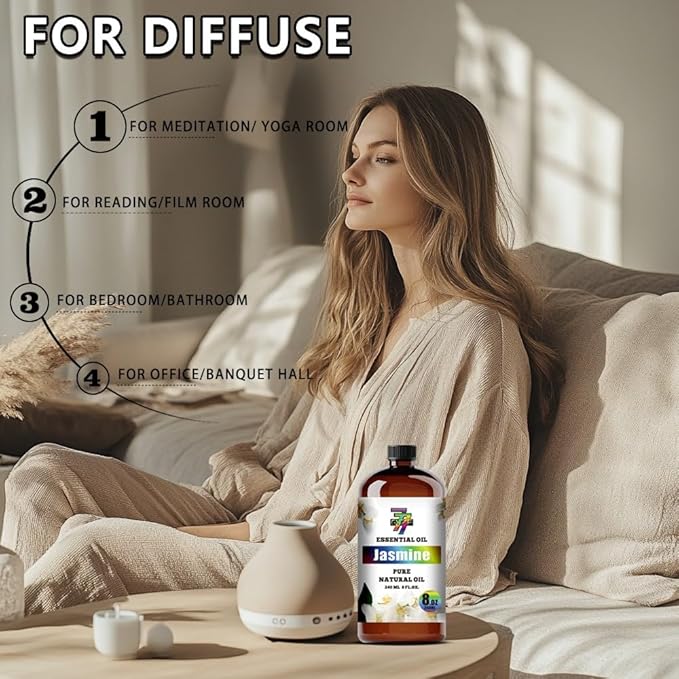 Jasmine Essential Oil - Jasmine Oils for Diffusers, Humidifiers, DIY Candles, Soap, Cleaning, Home, Office, Yoga, Massage, Gifts - 8 fl oz (240 ml) - GV77ZF