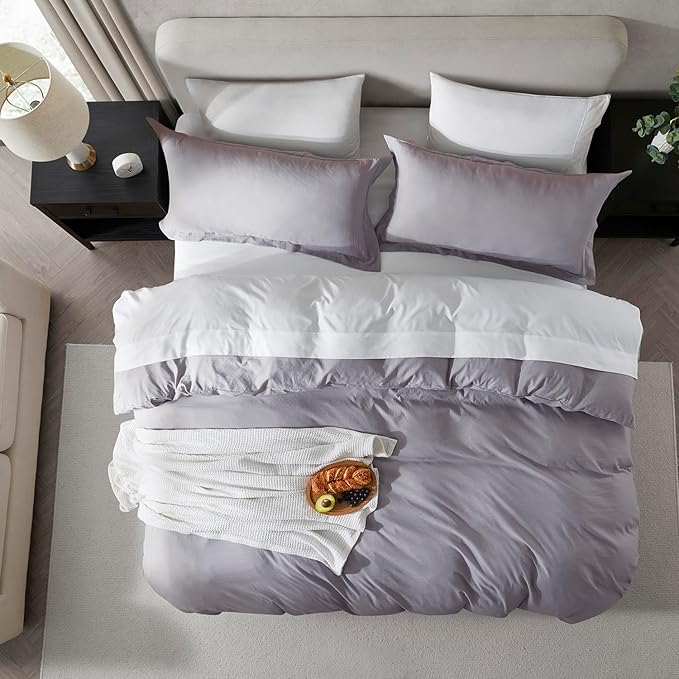 Nestl Grey Lavender Duvet Cover Queen Size - Soft Double Brushed Queen Duvet Cover Set, 3 Piece, with Zipper Closure, 1 Duvet Cover 90x90 inches and 2 Pillow Shams