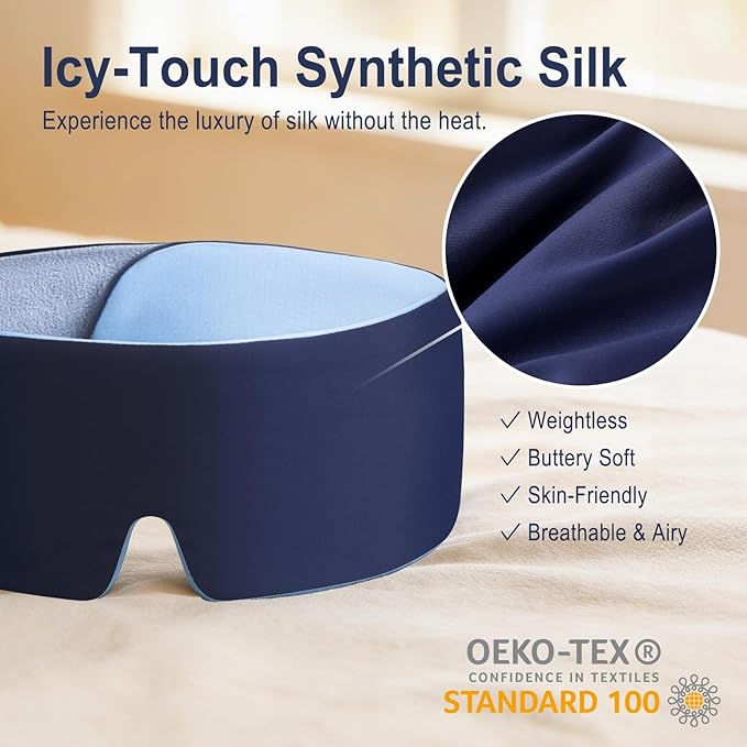 Sleep Mask for Side Sleepers, Zero Pressure Cloud-Like Comfort, Ear Coverage Design, Dual-Sided Cooling & Soft Bamboo Fiber, Silent Strap, Breathable Travel Sleep Mask, Thoughtful Gift for Men Women