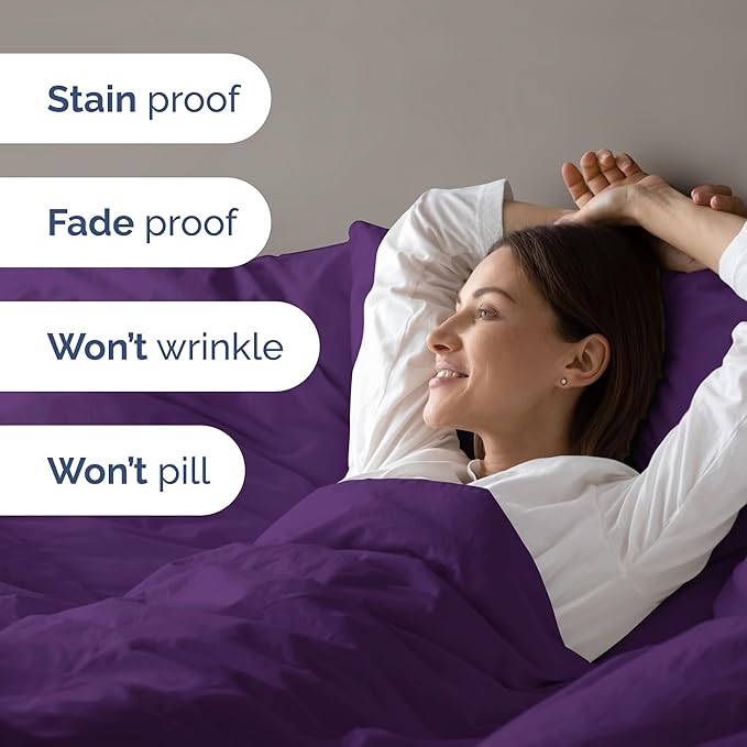 Duvet Cover Cal King Size Set - Extra Soft Cal King Duvet Cover 104" x 98" with 2 Pillow Shams - Hotel Luxury, Easy Care & Fade Free with Zipper Closures and Ties - Comfy, Cozy & Breathable (Purple)
