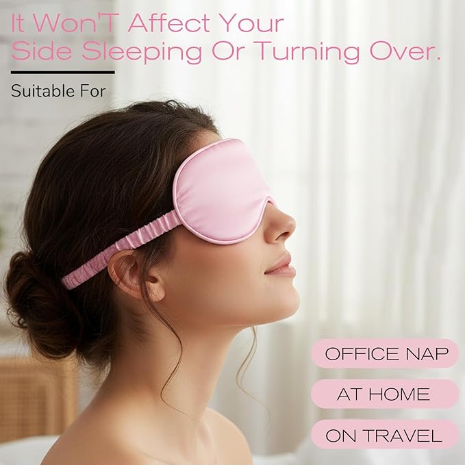 Silk Satin Sleeping Mask Set, Include 1 Double Layer Satin Filling Eye Cover 1 Scrunchie 1 Storage Bags, Pink Soft Breathable Blackout Eyeshade for Women Sleep Travel Nap Bridesmaid Gifts (Pink)