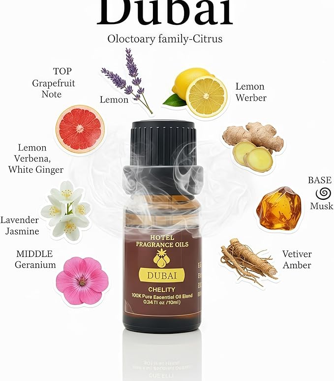 Hotel Diffuser Oil Essential Oils Set, Inspired by Luxury 5-Star Hotel, Baccarat Rouge, Dream On, Dubai, My Way, Santal, Fragrance Oil Set (10(ML), Dubai)
