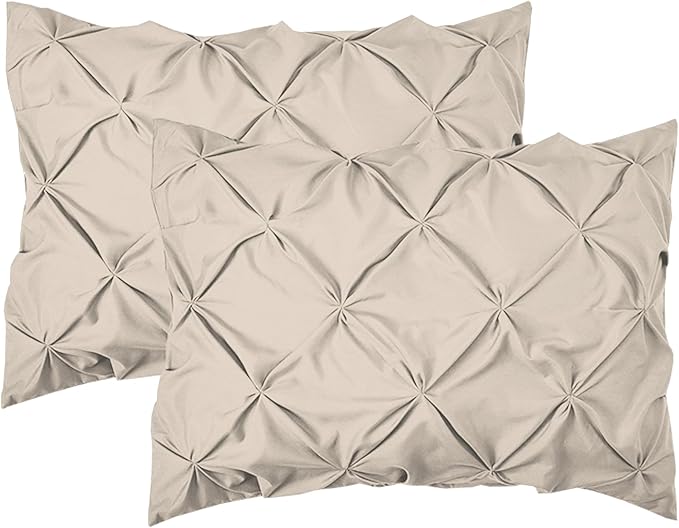 Elegant Comfort 2-Pack Sham Set Pinch Pleat Design, 1500 Premium Hotel Quality Microfiber, Stylish Design-Easy Care, Wrinkle and Stain Resistant, 2-Piece Sham Set, Pleated Standard/Queen, Linen