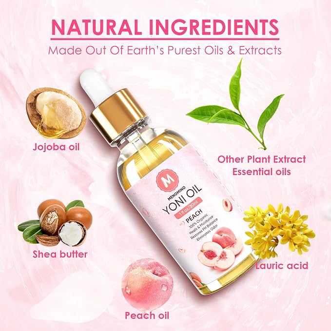 3 Pack Yoni Oil Organic Feminine Oil for Women pH Balance - Feminine Deodorant -Vaginal Moisturizer -Eliminates Odor with Natural Peach Rose Strawberry Essential Oil, 1 fl oz/pc