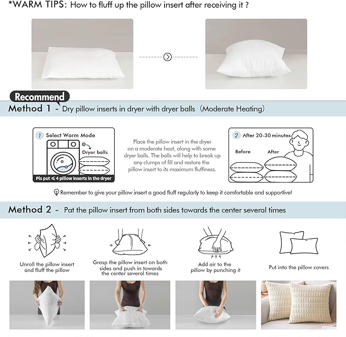 MIULEE 16x20 Synthetic Down Alternative Pillow Insert, Fluffy Soft Throw Pillow for Couch Bed Sofa Plush Luxury Lumbar Support