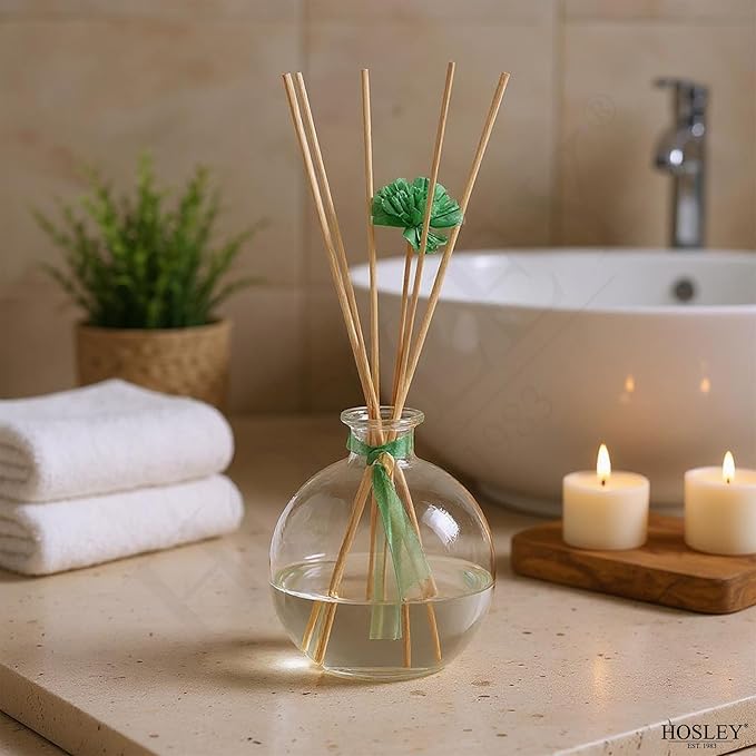 Hosley Set of 4 Glass Diffuser Bottles with Reeds, No Oil Included, Ideal Home Decor and Birthday Gifts for Women, Perfect Room Decor for Weddings, Spa, Meditation, Bathroom