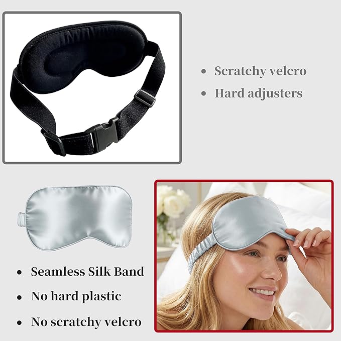 ZLYC 100% Mulberry Silk Sleep Mask Pressure-Free Eye Cover Soft Light Blocking Blindfold for Travel & Nap, Solid Sliver