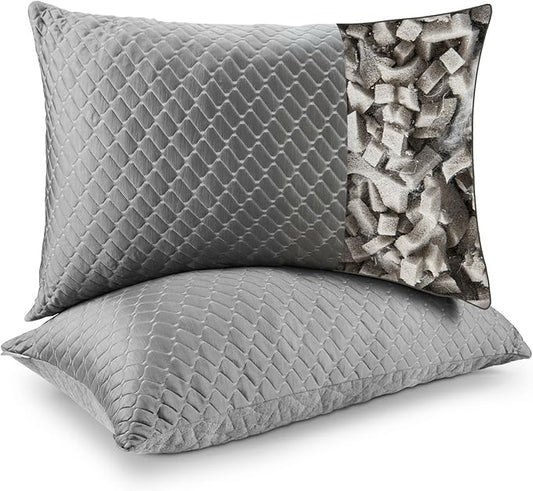 Bafode Memory Foam Pillows King Size Set of 2, Shredded Memory Foam Pillows, Cooling Pillow for Sleeping, Adjustable Bed Pillows for Side, Back and Stomach Sleepers