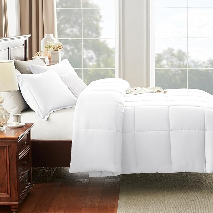 CozyLux Full Size Comforter Sets - White Comforter Full Size, 3 Pieces Box Stitched Bed Set for All Seasons, Soft Lightweight Bedding Sets with 1 Down Alternative Comforter and 2 Pillow Shams
